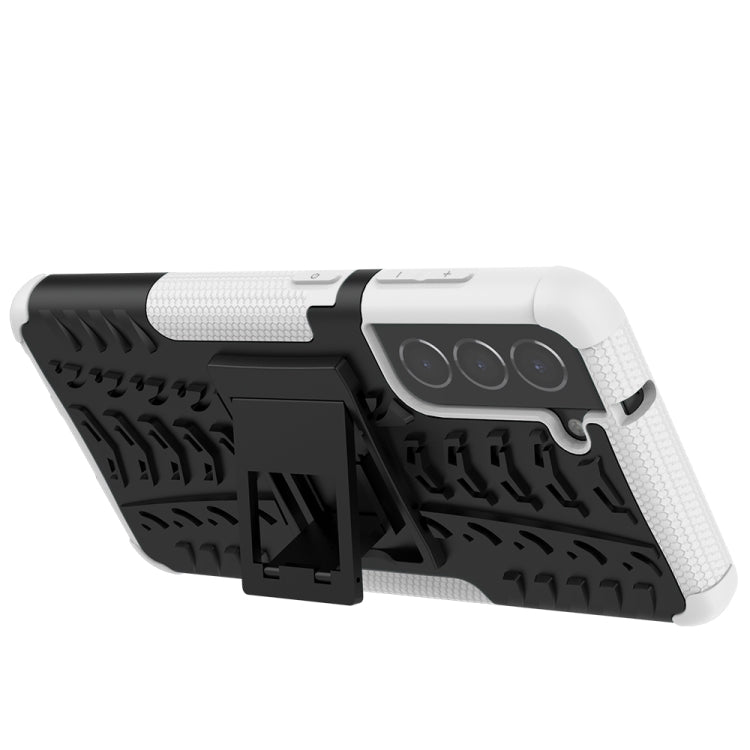 For Samsung Galaxy S21 FE Tire Texture Shockproof TPU+PC Protective Case with Holder