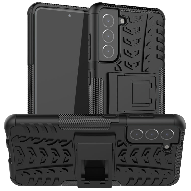 For Samsung Galaxy S21 FE Tire Texture Shockproof TPU+PC Protective Case with Holder