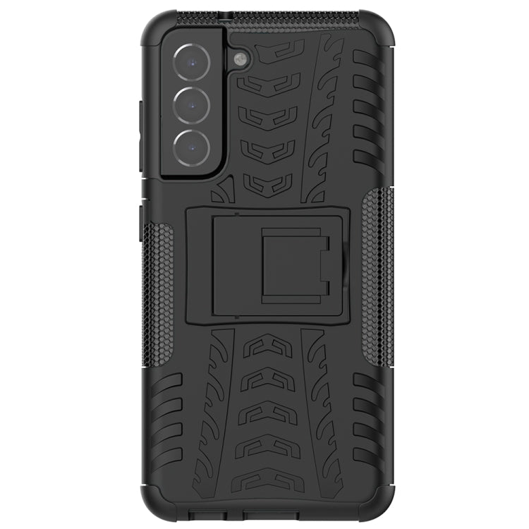 For Samsung Galaxy S21 FE Tire Texture Shockproof TPU+PC Protective Case with Holder