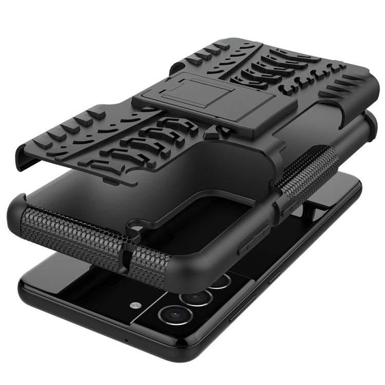For Samsung Galaxy S21 FE Tire Texture Shockproof TPU+PC Protective Case with Holder