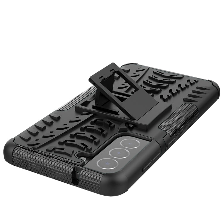 For Samsung Galaxy S21 FE Tire Texture Shockproof TPU+PC Protective Case with Holder