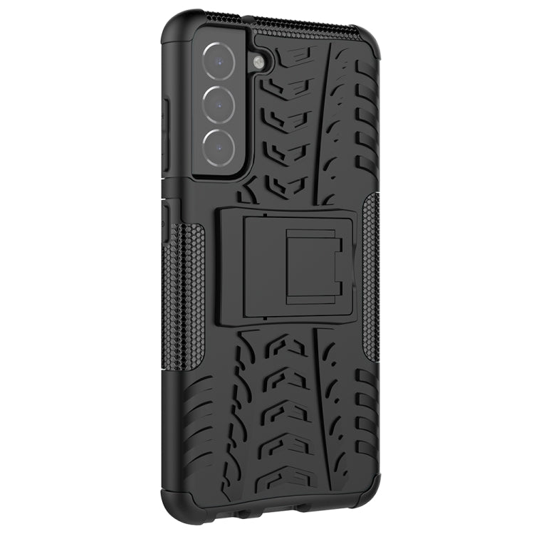 For Samsung Galaxy S21 FE Tire Texture Shockproof TPU+PC Protective Case with Holder