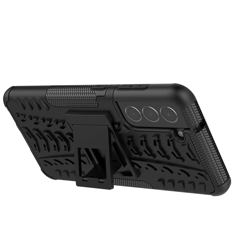 For Samsung Galaxy S21 FE Tire Texture Shockproof TPU+PC Protective Case with Holder