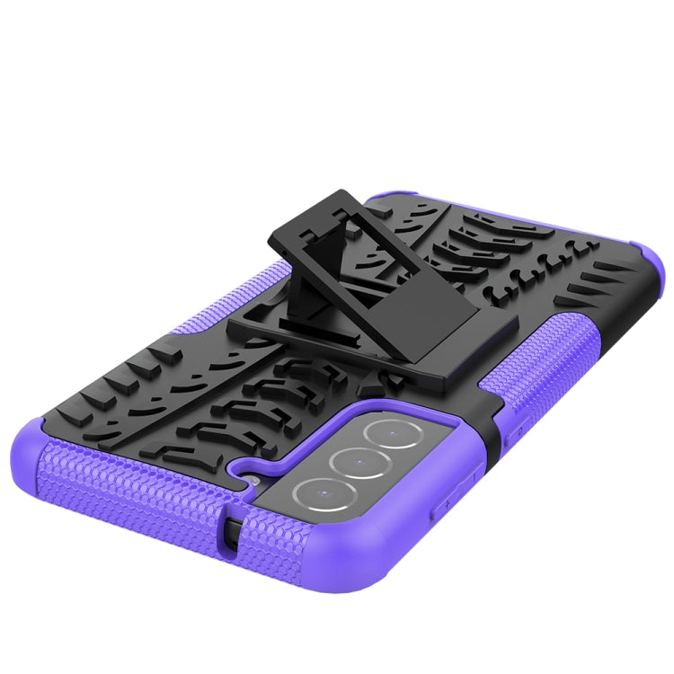 For Samsung Galaxy S21 FE Tire Texture Shockproof TPU+PC Protective Case with Holder