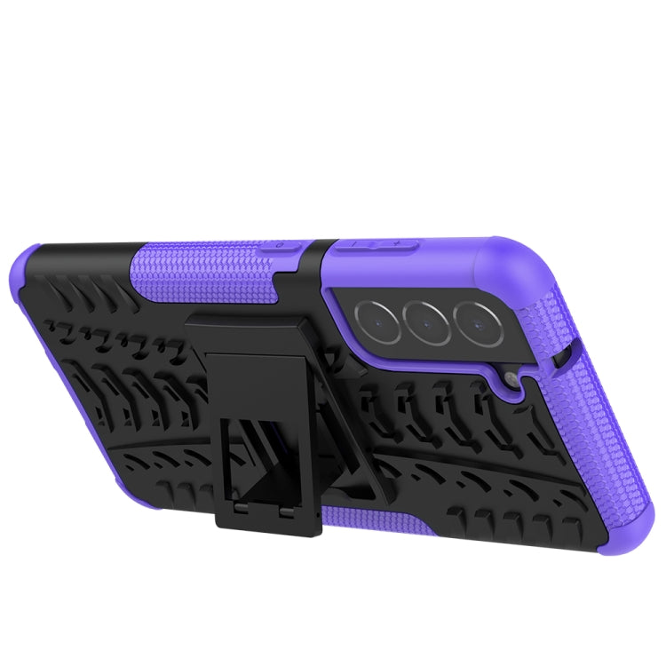 For Samsung Galaxy S21 FE Tire Texture Shockproof TPU+PC Protective Case with Holder