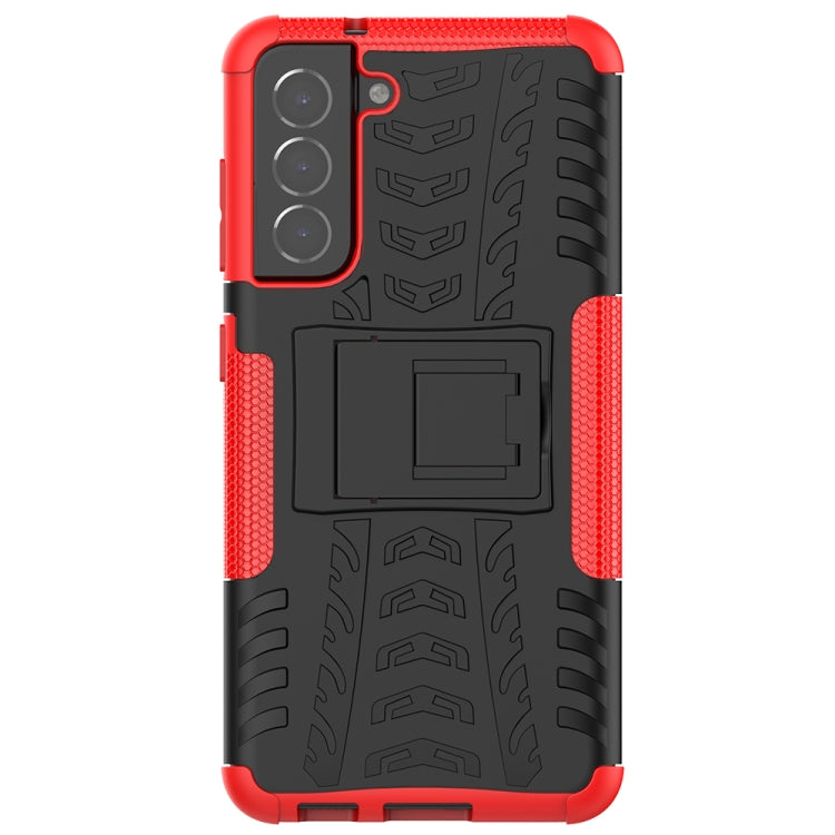 For Samsung Galaxy S21 FE Tire Texture Shockproof TPU+PC Protective Case with Holder