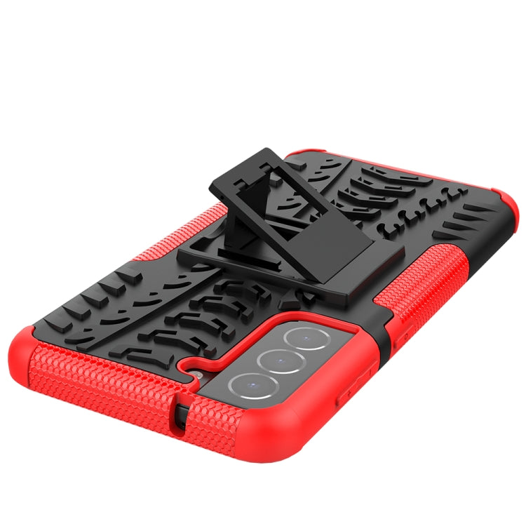 For Samsung Galaxy S21 FE Tire Texture Shockproof TPU+PC Protective Case with Holder