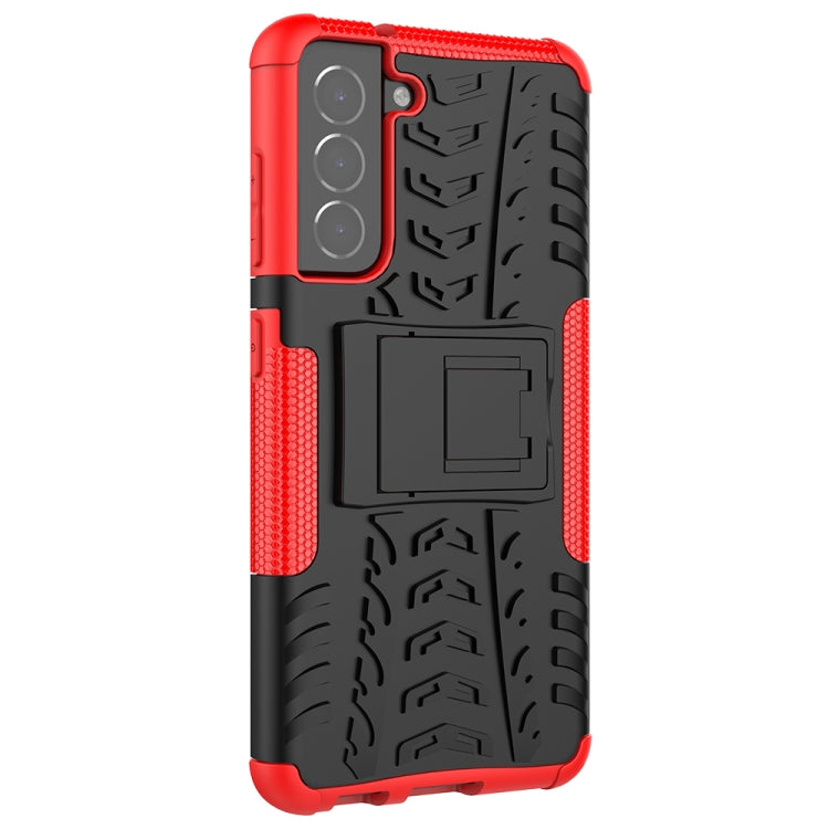 For Samsung Galaxy S21 FE Tire Texture Shockproof TPU+PC Protective Case with Holder