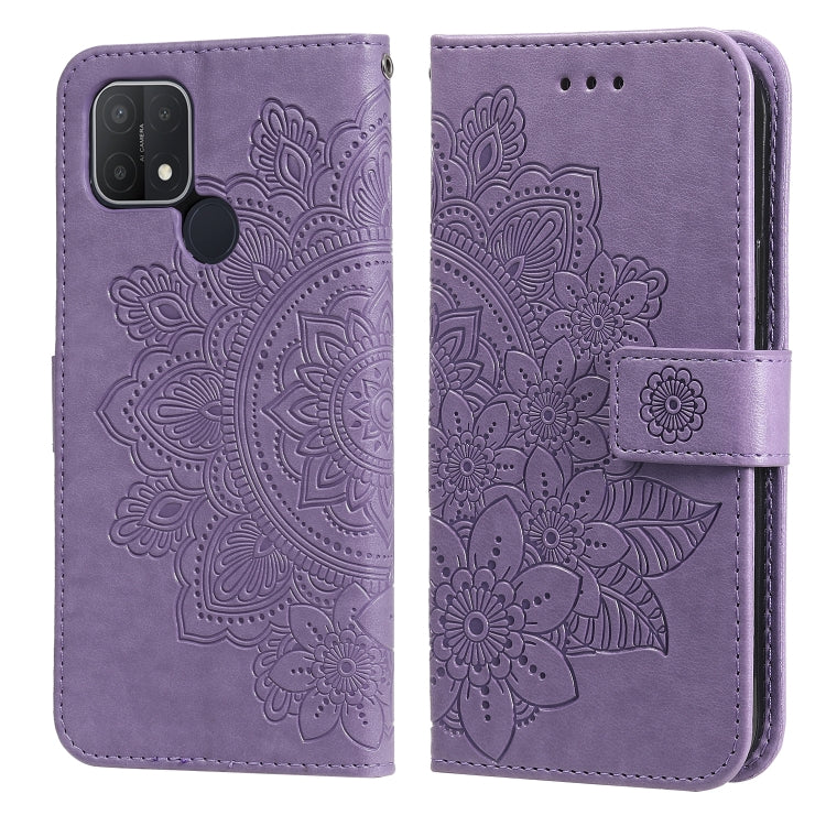 For OPPO A15 / A15s 7-petal Flowers Embossing Pattern Horizontal Flip PU Leather Case with Holder & Card Slots & Wallet & Photo Frame