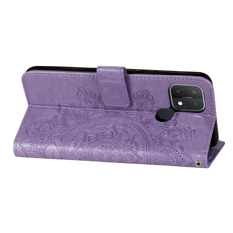 For OPPO A15 / A15s 7-petal Flowers Embossing Pattern Horizontal Flip PU Leather Case with Holder & Card Slots & Wallet & Photo Frame