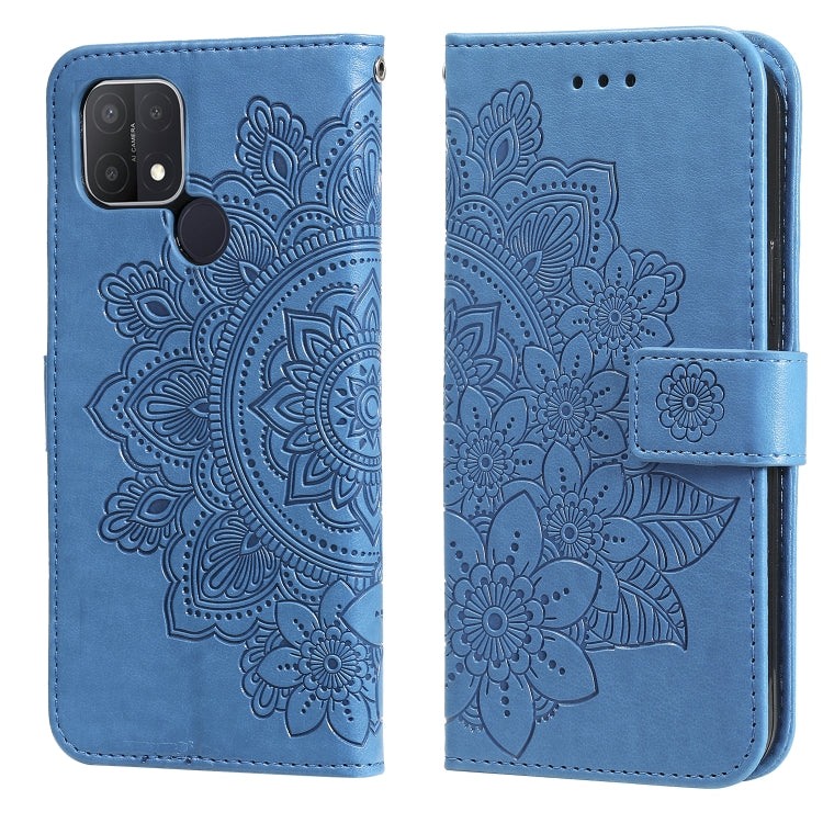 For OPPO A15 / A15s 7-petal Flowers Embossing Pattern Horizontal Flip PU Leather Case with Holder & Card Slots & Wallet & Photo Frame