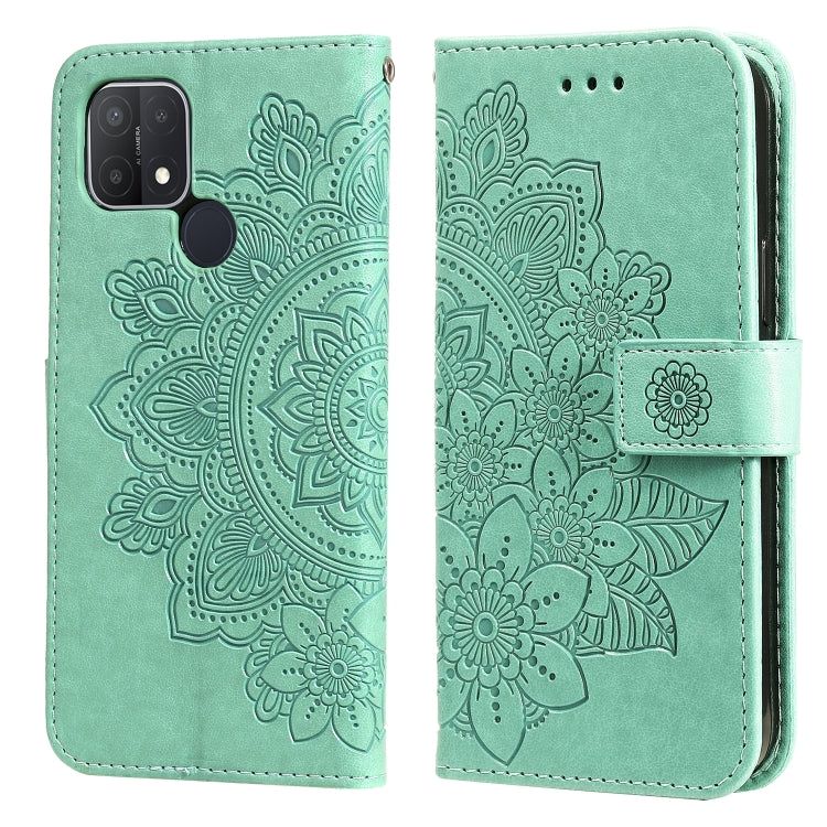 For OPPO A15 / A15s 7-petal Flowers Embossing Pattern Horizontal Flip PU Leather Case with Holder & Card Slots & Wallet & Photo Frame