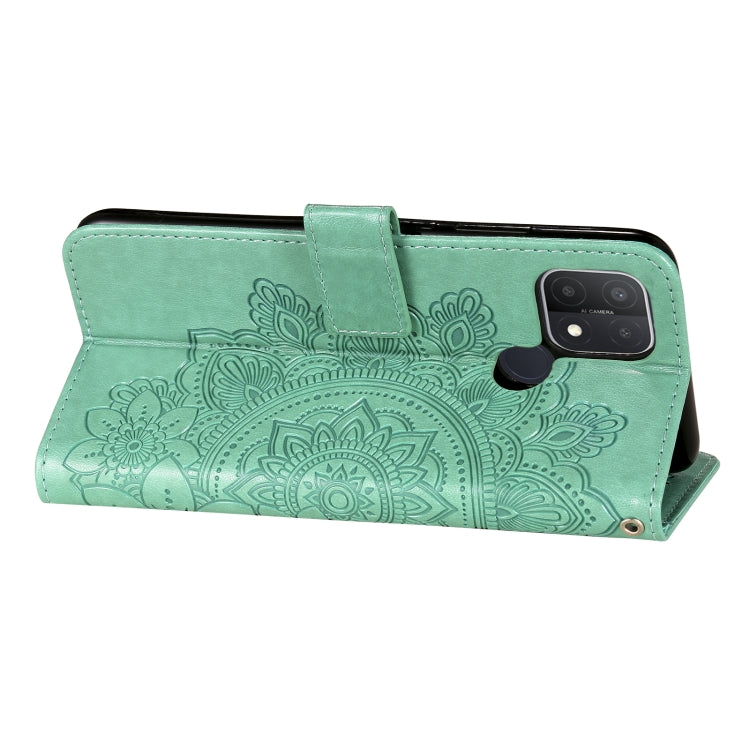 For OPPO A15 / A15s 7-petal Flowers Embossing Pattern Horizontal Flip PU Leather Case with Holder & Card Slots & Wallet & Photo Frame