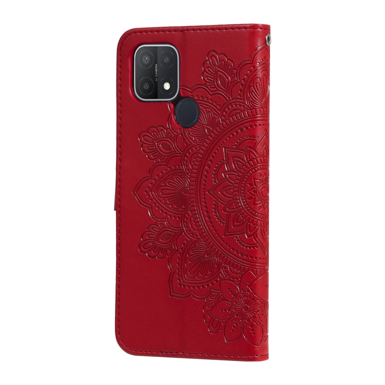 For OPPO A15 / A15s 7-petal Flowers Embossing Pattern Horizontal Flip PU Leather Case with Holder & Card Slots & Wallet & Photo Frame