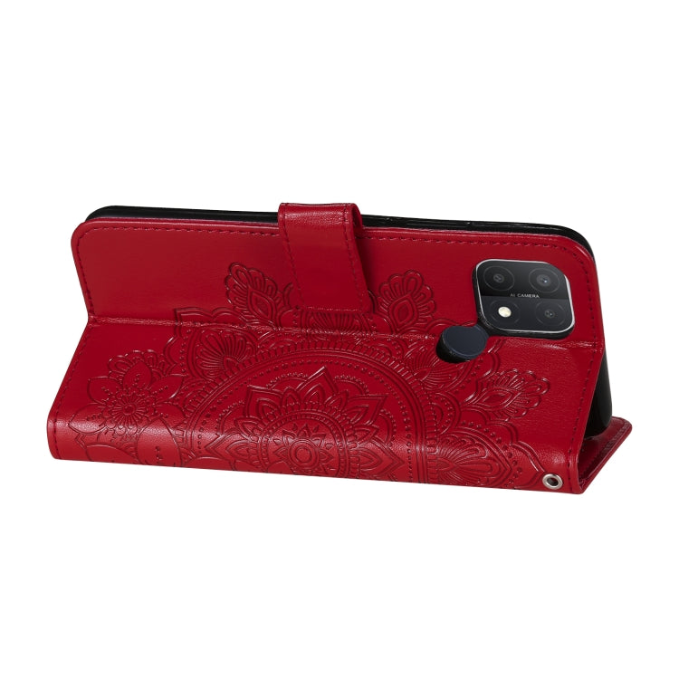 For OPPO A15 / A15s 7-petal Flowers Embossing Pattern Horizontal Flip PU Leather Case with Holder & Card Slots & Wallet & Photo Frame