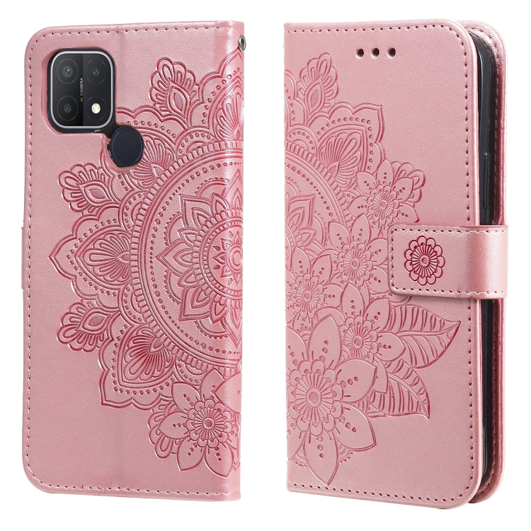 For OPPO A15 / A15s 7-petal Flowers Embossing Pattern Horizontal Flip PU Leather Case with Holder & Card Slots & Wallet & Photo Frame