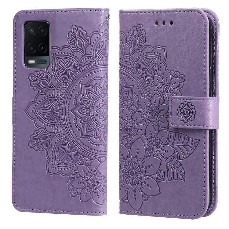 For OPPO A54 4G 7-petal Flowers Embossing Pattern Horizontal Flip PU Leather Case with Holder & Card Slots & Wallet & Photo Frame