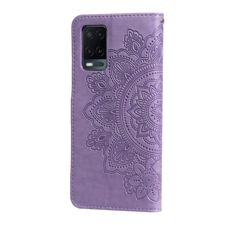 For OPPO A54 4G 7-petal Flowers Embossing Pattern Horizontal Flip PU Leather Case with Holder & Card Slots & Wallet & Photo Frame