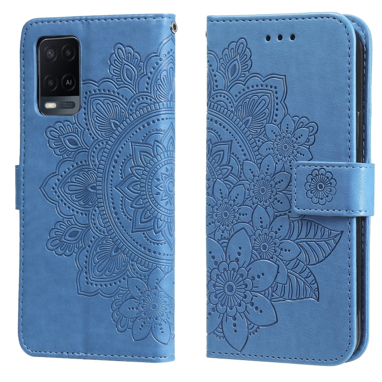 For OPPO A54 4G 7-petal Flowers Embossing Pattern Horizontal Flip PU Leather Case with Holder & Card Slots & Wallet & Photo Frame