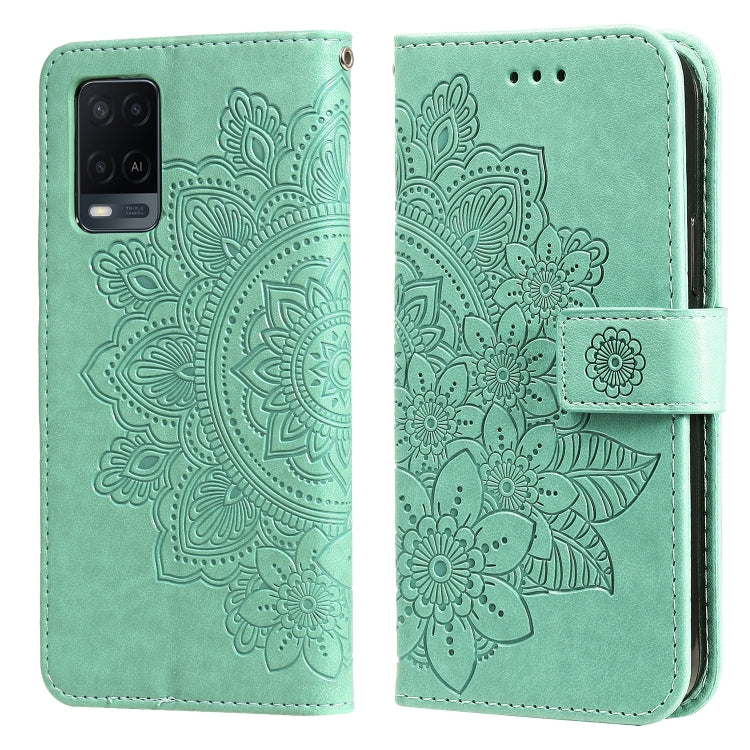 For OPPO A54 4G 7-petal Flowers Embossing Pattern Horizontal Flip PU Leather Case with Holder & Card Slots & Wallet & Photo Frame