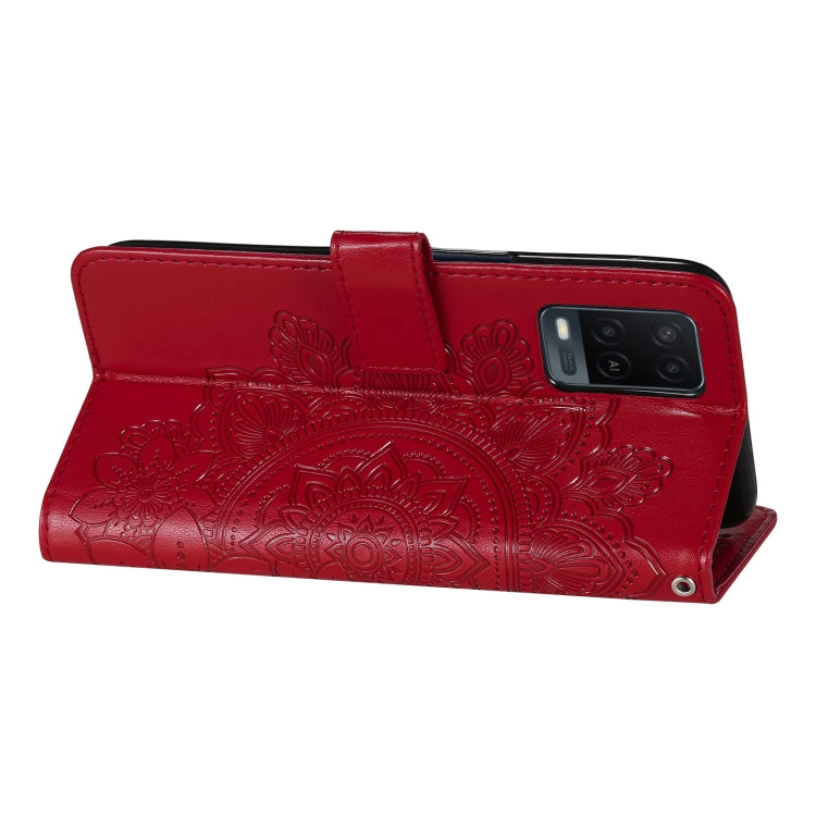 For OPPO A54 4G 7-petal Flowers Embossing Pattern Horizontal Flip PU Leather Case with Holder & Card Slots & Wallet & Photo Frame