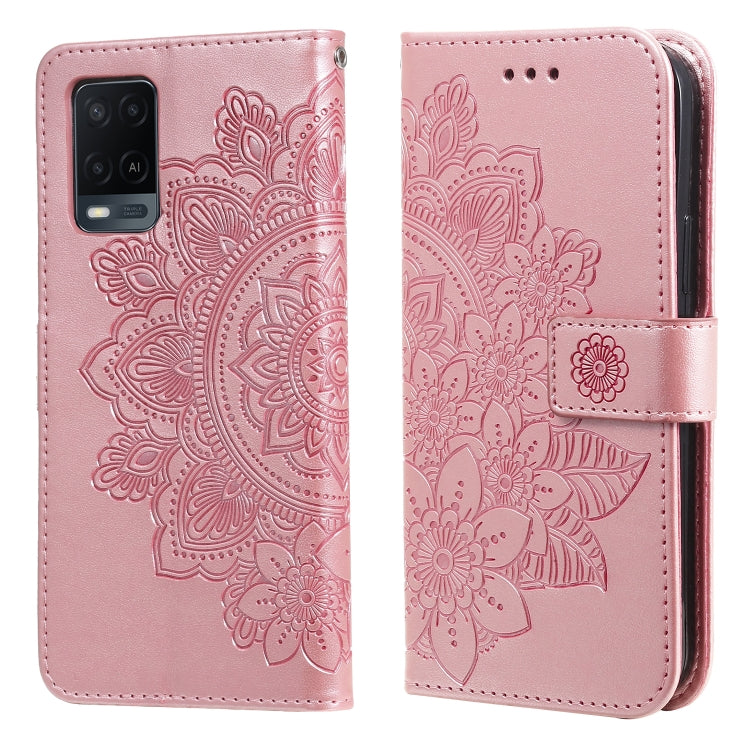 For OPPO A54 4G 7-petal Flowers Embossing Pattern Horizontal Flip PU Leather Case with Holder & Card Slots & Wallet & Photo Frame
