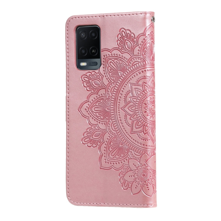 For OPPO A54 4G 7-petal Flowers Embossing Pattern Horizontal Flip PU Leather Case with Holder & Card Slots & Wallet & Photo Frame