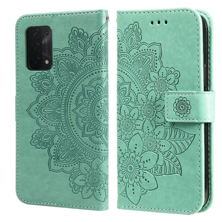 For OPPO A74 4G / F19 4G 7-petal Flowers Embossing Pattern Horizontal Flip PU Leather Case with Holder & Card Slots & Wallet & Photo Frame