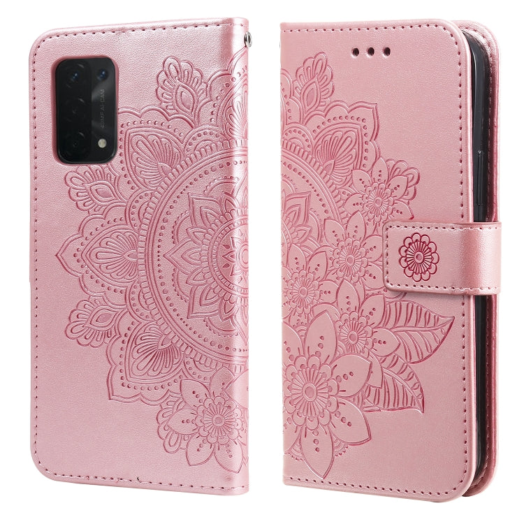 For OPPO A74 4G / F19 4G 7-petal Flowers Embossing Pattern Horizontal Flip PU Leather Case with Holder & Card Slots & Wallet & Photo Frame