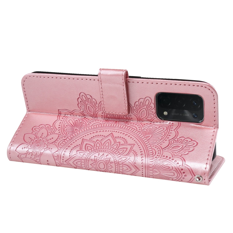 For OPPO A74 4G / F19 4G 7-petal Flowers Embossing Pattern Horizontal Flip PU Leather Case with Holder & Card Slots & Wallet & Photo Frame