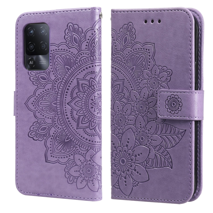 For OPPO A94 5G / F19 Pro+ / Reno5 Z 5G 7-petal Flowers Embossing Pattern Horizontal Flip PU Leather Case with Holder & Card Slots & Wallet & Photo Frame
