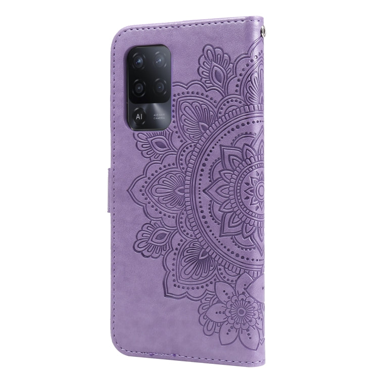 For OPPO A94 5G / F19 Pro+ / Reno5 Z 5G 7-petal Flowers Embossing Pattern Horizontal Flip PU Leather Case with Holder & Card Slots & Wallet & Photo Frame