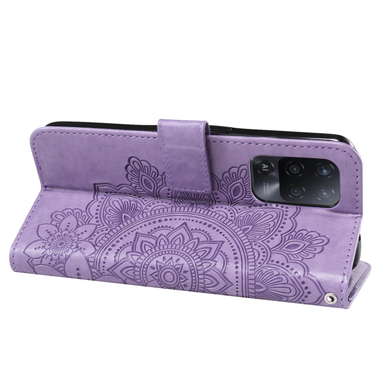 For OPPO A94 5G / F19 Pro+ / Reno5 Z 5G 7-petal Flowers Embossing Pattern Horizontal Flip PU Leather Case with Holder & Card Slots & Wallet & Photo Frame