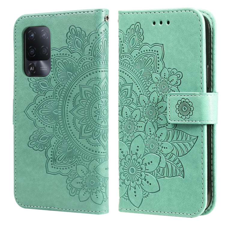 For OPPO A94 5G / F19 Pro+ / Reno5 Z 5G 7-petal Flowers Embossing Pattern Horizontal Flip PU Leather Case with Holder & Card Slots & Wallet & Photo Frame