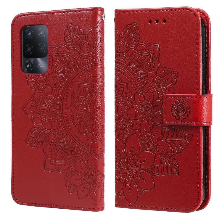 For OPPO A94 5G / F19 Pro+ / Reno5 Z 5G 7-petal Flowers Embossing Pattern Horizontal Flip PU Leather Case with Holder & Card Slots & Wallet & Photo Frame