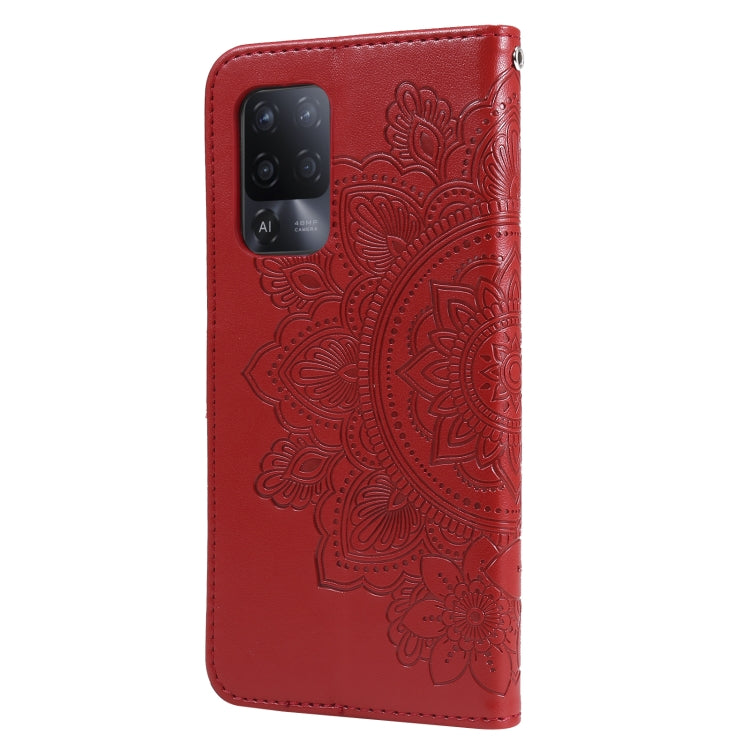 For OPPO A94 5G / F19 Pro+ / Reno5 Z 5G 7-petal Flowers Embossing Pattern Horizontal Flip PU Leather Case with Holder & Card Slots & Wallet & Photo Frame