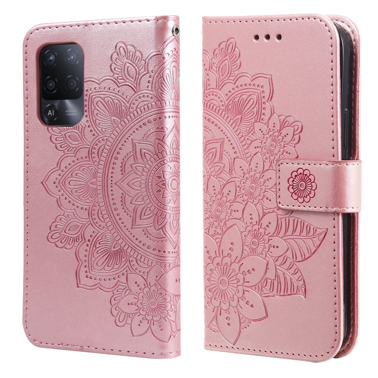For OPPO A94 5G / F19 Pro+ / Reno5 Z 5G 7-petal Flowers Embossing Pattern Horizontal Flip PU Leather Case with Holder & Card Slots & Wallet & Photo Frame