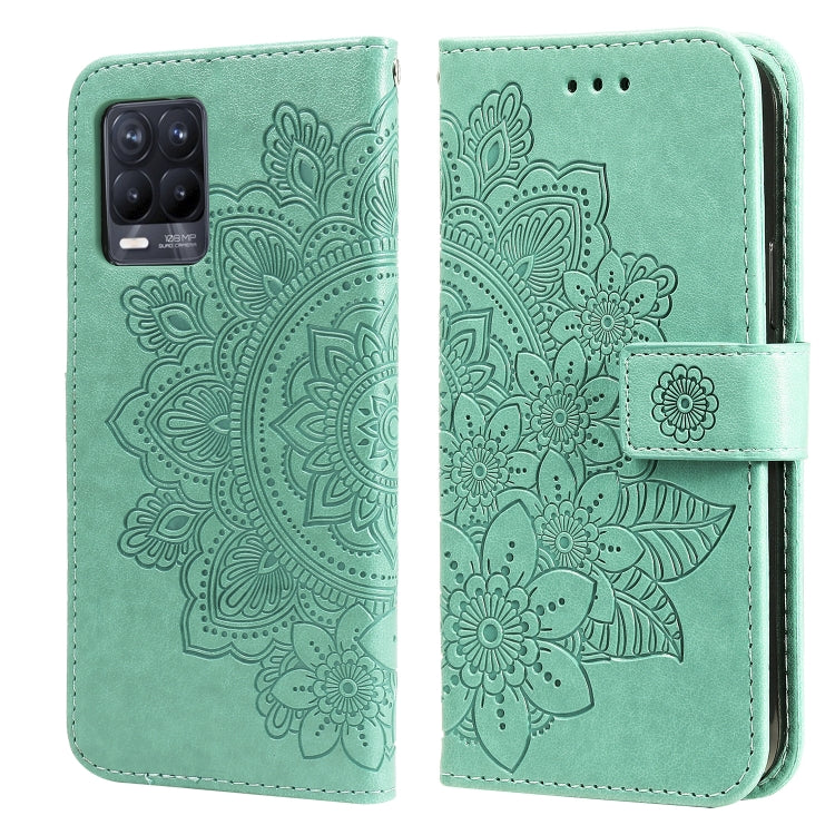 For OPPO Realme 8 / Realme 8 Pro 7-petal Flowers Embossing Pattern Horizontal Flip PU Leather Case with Holder & Card Slots & Wallet & Photo Frame