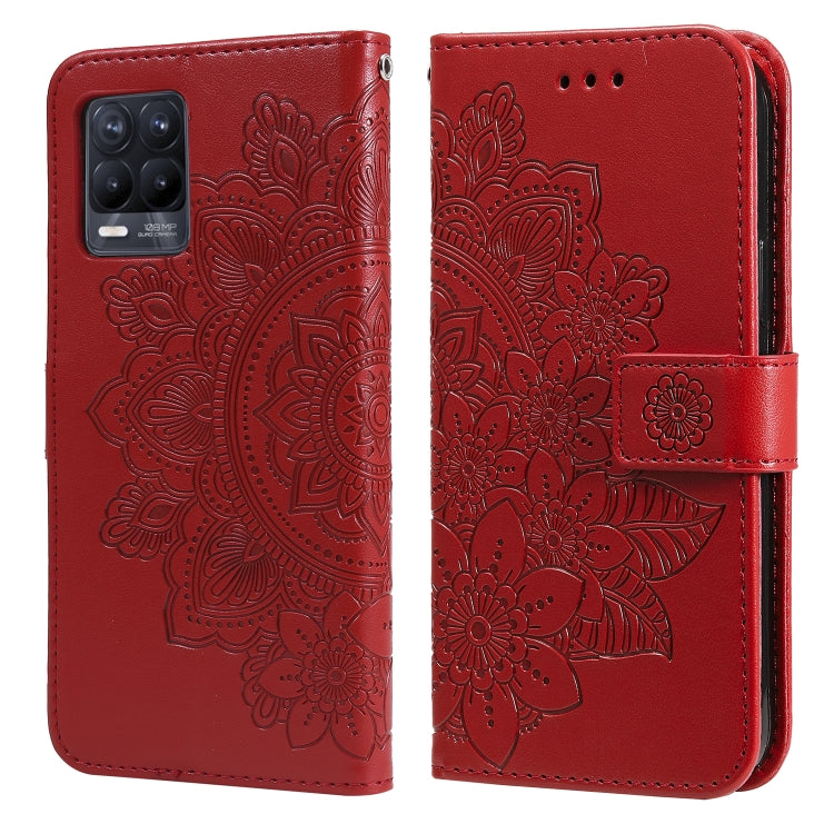 For OPPO Realme 8 / Realme 8 Pro 7-petal Flowers Embossing Pattern Horizontal Flip PU Leather Case with Holder & Card Slots & Wallet & Photo Frame