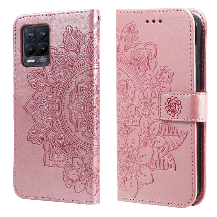 For OPPO Realme 8 / Realme 8 Pro 7-petal Flowers Embossing Pattern Horizontal Flip PU Leather Case with Holder & Card Slots & Wallet & Photo Frame