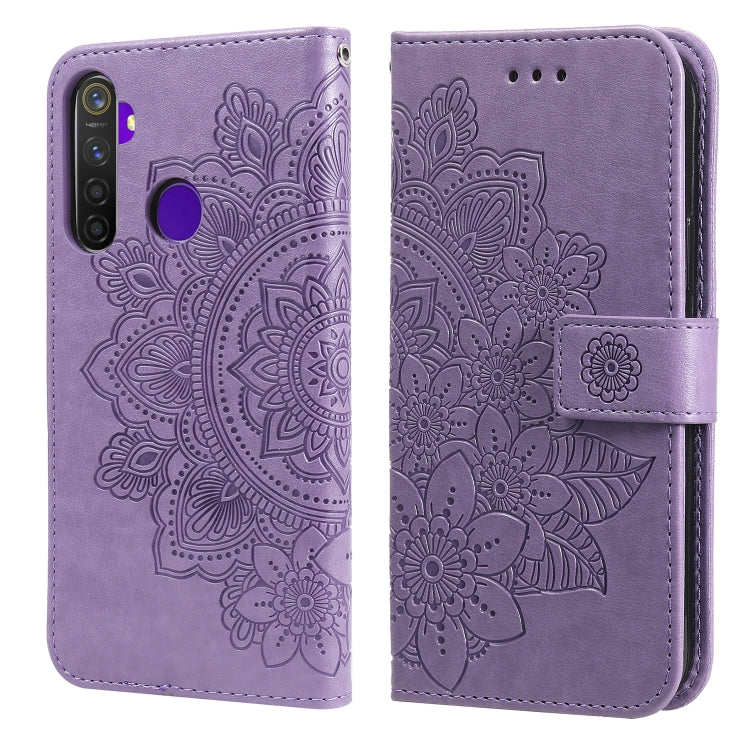 For OPPO Realme 5 / Realme 5s / Realme C3 7-petal Flowers Embossing Pattern Horizontal Flip PU Leather Case with Holder & Card Slots & Wallet & Photo Frame