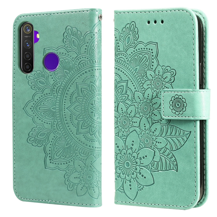 For OPPO Realme 5 / Realme 5s / Realme C3 7-petal Flowers Embossing Pattern Horizontal Flip PU Leather Case with Holder & Card Slots & Wallet & Photo Frame