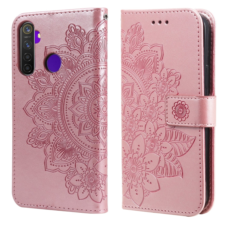 For OPPO Realme 5 / Realme 5s / Realme C3 7-petal Flowers Embossing Pattern Horizontal Flip PU Leather Case with Holder & Card Slots & Wallet & Photo Frame