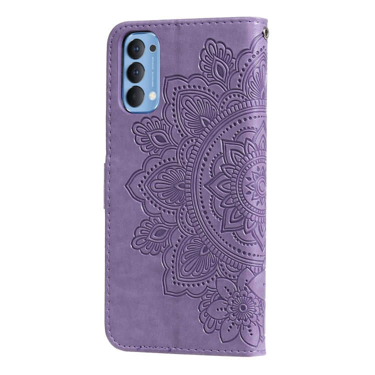 For OPPO Reno4 5G 7-petal Flowers Embossing Pattern Horizontal Flip PU Leather Case with Holder & Card Slots & Wallet & Photo Frame