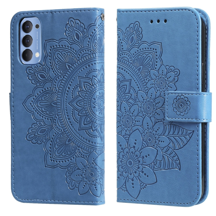For OPPO Reno4 5G 7-petal Flowers Embossing Pattern Horizontal Flip PU Leather Case with Holder & Card Slots & Wallet & Photo Frame
