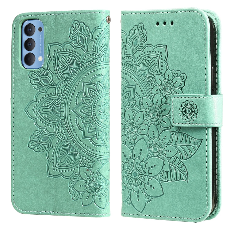For OPPO Reno4 5G 7-petal Flowers Embossing Pattern Horizontal Flip PU Leather Case with Holder & Card Slots & Wallet & Photo Frame