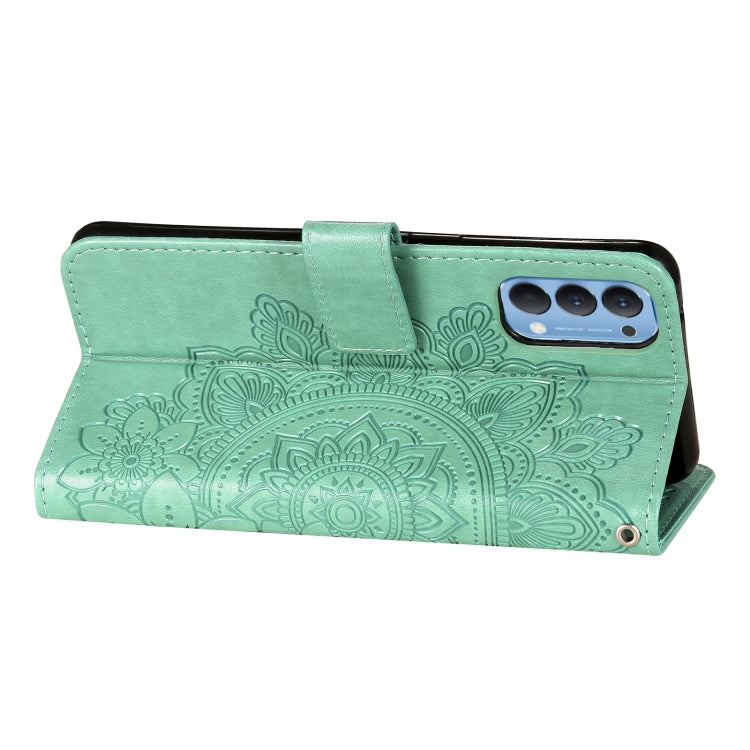 For OPPO Reno4 5G 7-petal Flowers Embossing Pattern Horizontal Flip PU Leather Case with Holder & Card Slots & Wallet & Photo Frame