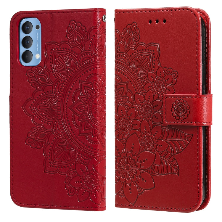 For OPPO Reno4 5G 7-petal Flowers Embossing Pattern Horizontal Flip PU Leather Case with Holder & Card Slots & Wallet & Photo Frame