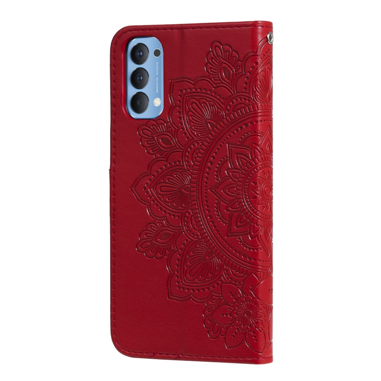 For OPPO Reno4 5G 7-petal Flowers Embossing Pattern Horizontal Flip PU Leather Case with Holder & Card Slots & Wallet & Photo Frame
