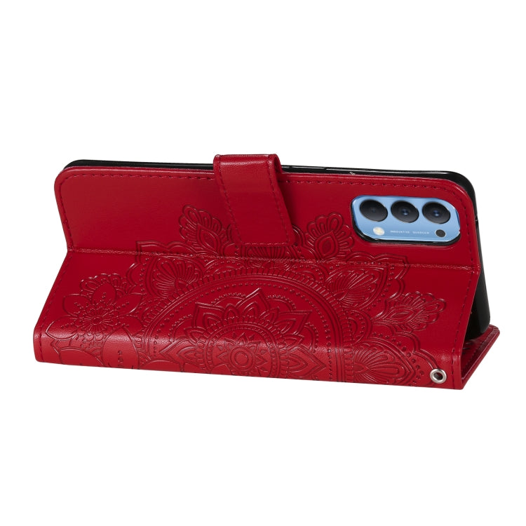 For OPPO Reno4 5G 7-petal Flowers Embossing Pattern Horizontal Flip PU Leather Case with Holder & Card Slots & Wallet & Photo Frame